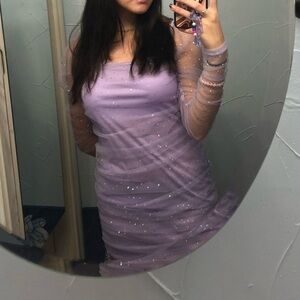 purple tulle sparkling hoco dress